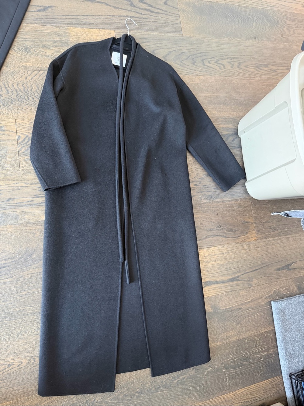 Anine Bing Black Wool and Cashmere Wrap Coat